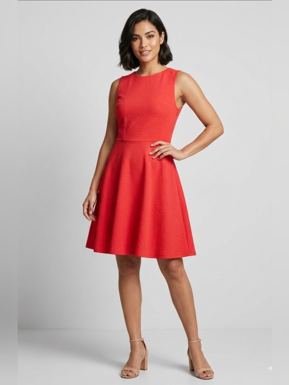 Susana Monaco Textured Knit Fit & Flare Mini Dress Side Zip Red Size 6